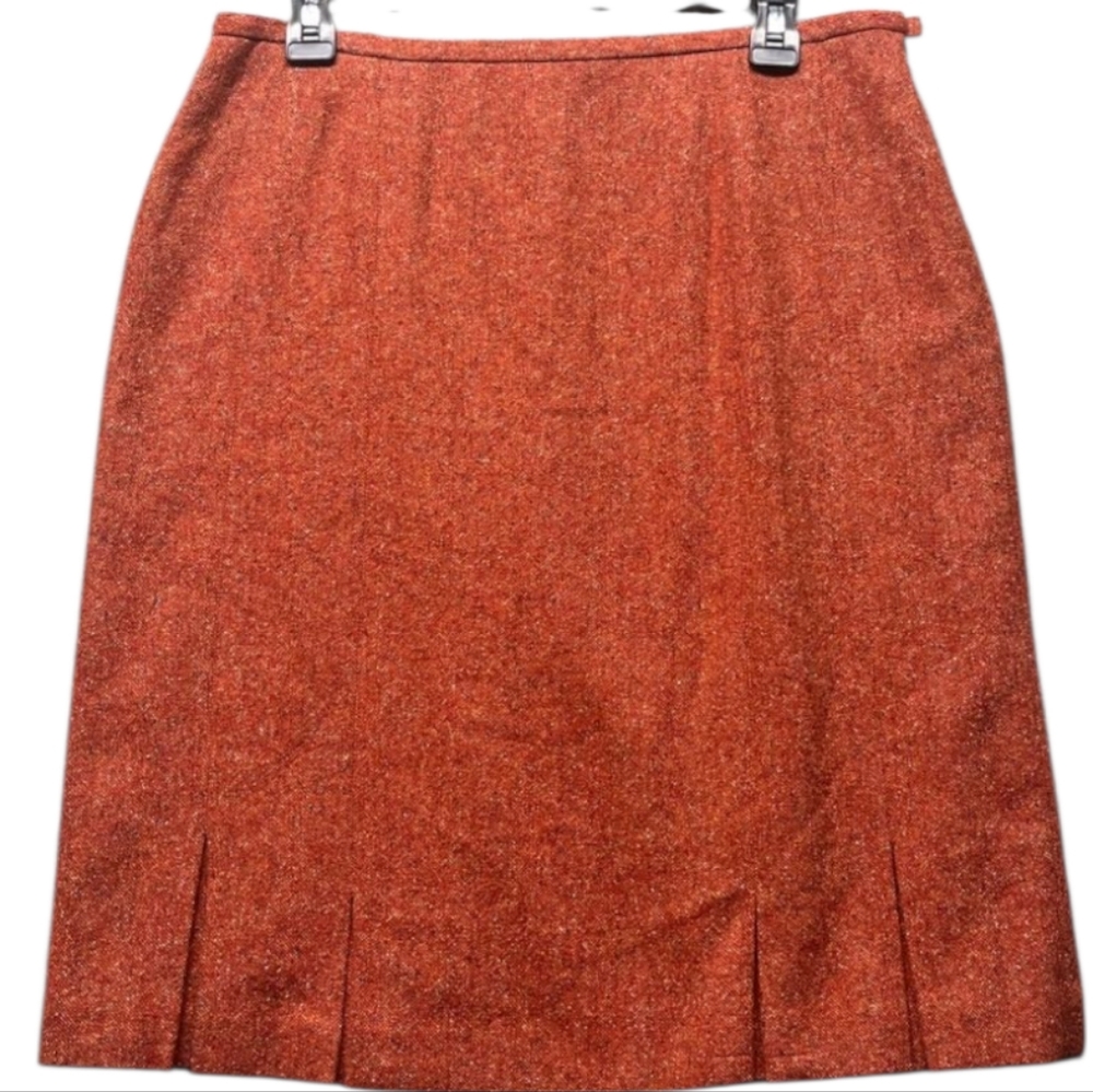 Talbots Wool Blend Skirt Herringbone Tweed Pleated Career Orange Size 6
